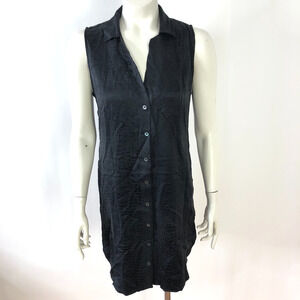 Equipment Femme Small 100% Silk Button Mini Dress Black Gray All Over Print